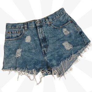 Levi Strauss 560 Blue Distressed Shorts Size10 Denim Pockets High Rise Cotton